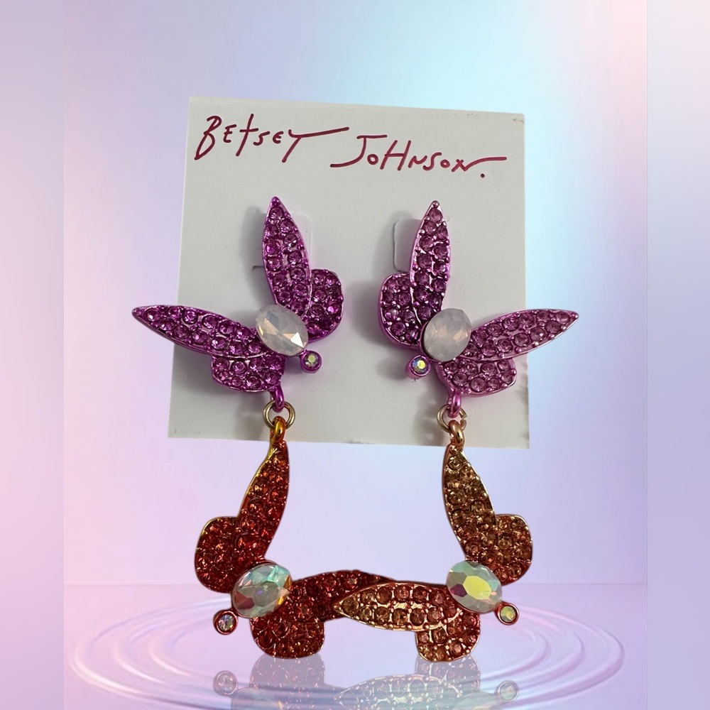 Betsy Johnson GARDEN GLAM DRAGONFLY DOUBLE 
DROP EARRINGS MULTI COLOR NWT
